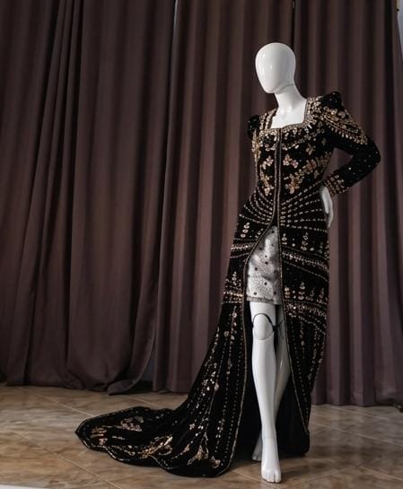 Luxury Long-Train Wedding Gown with Embroidery and Sequin Details