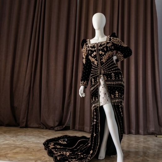 Luxury Long-Train Wedding Gown with Embroidery and Sequin Details