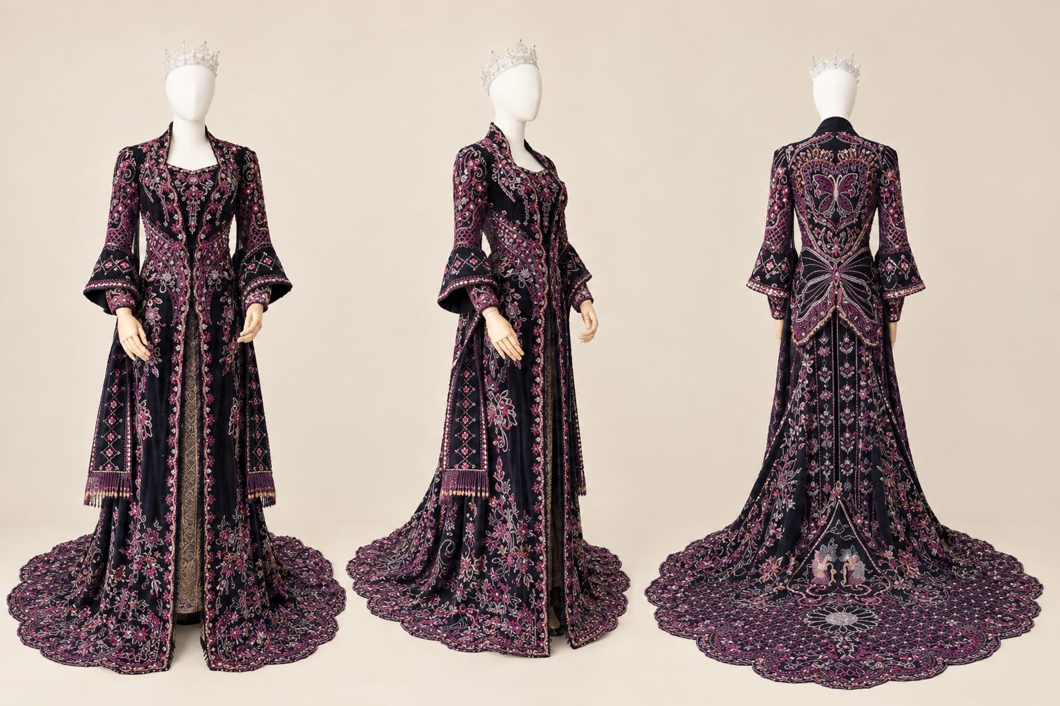 Premium Velvet Kebaya with Long Train, Embellishments and Luxurious Embroidery | By Lunaria Couture