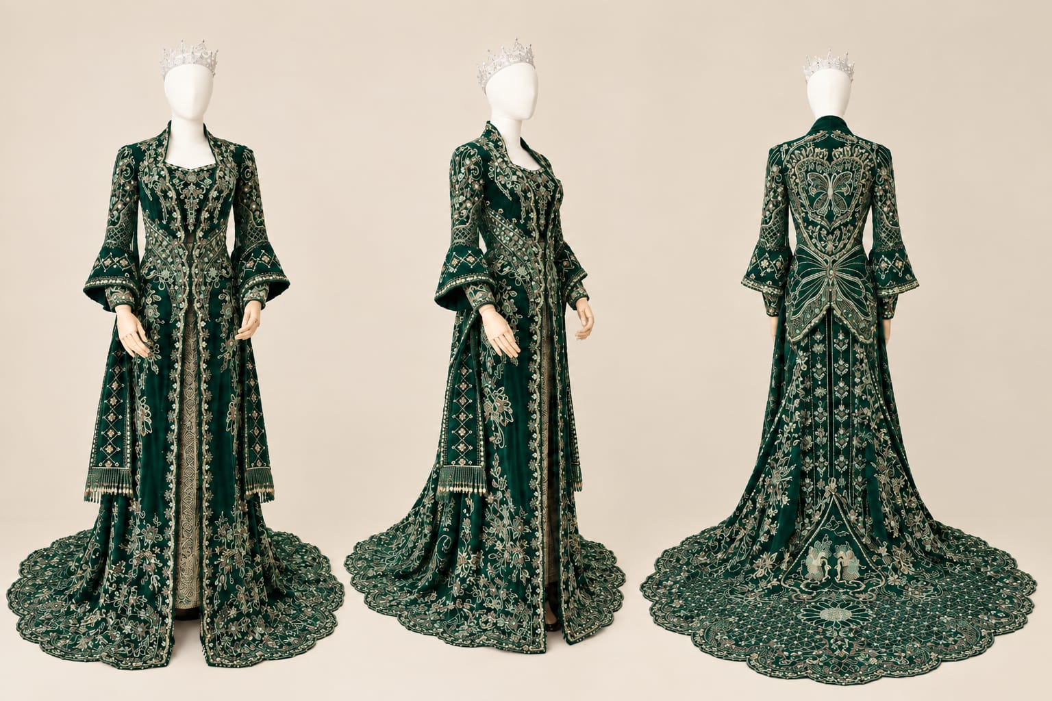 Premium Velvet Kebaya with Long Train, Embellishments and Luxurious Embroidery | By Lunaria Couture