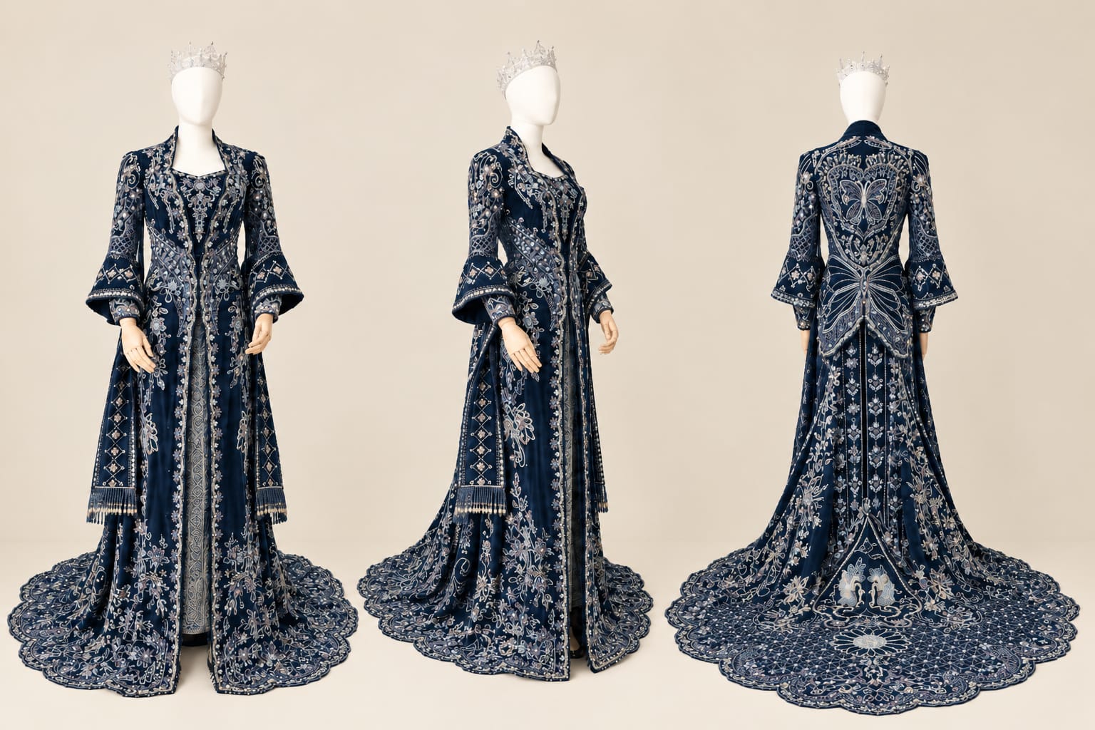 Premium Velvet Kebaya with Long Train, Embellishments and Luxurious Embroidery | By Lunaria Couture