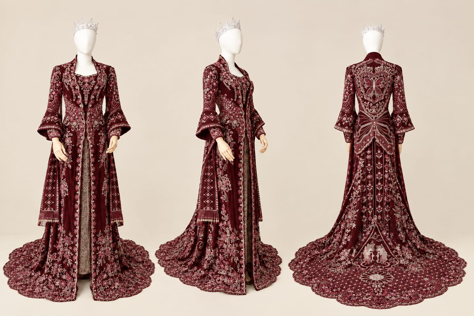 Premium Velvet Kebaya with Long Train, Embellishments and Luxurious Embroidery | By Lunaria Couture