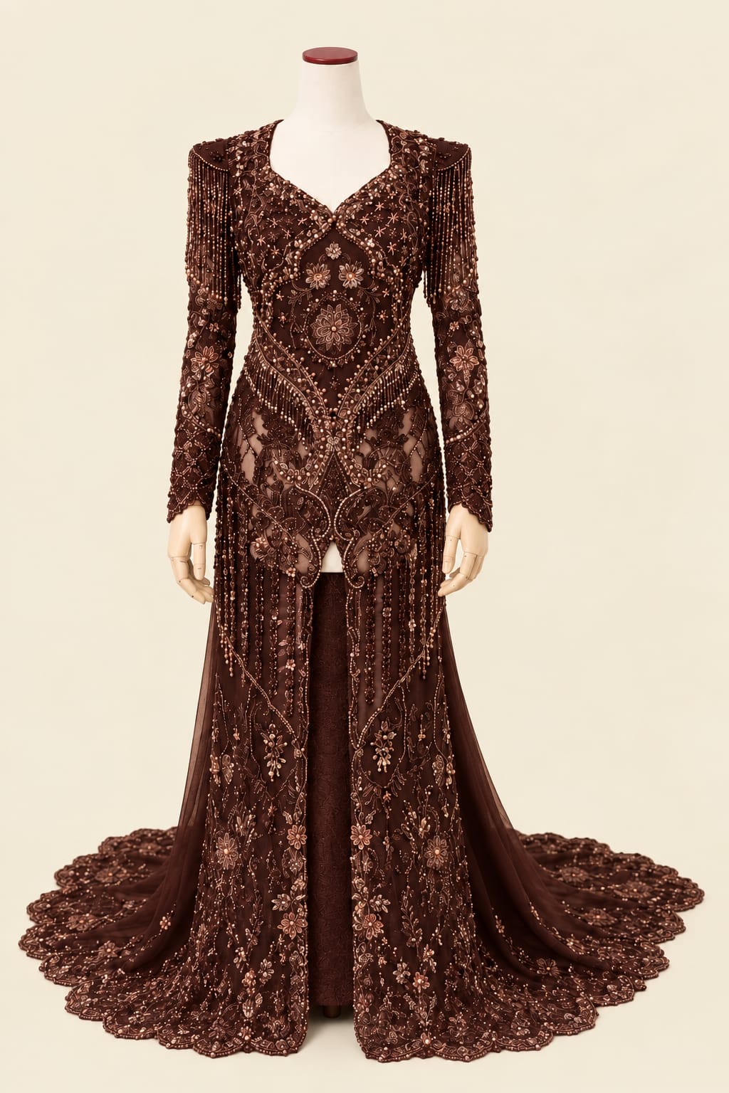 Premium Velvet Kebaya with Long Train, Beading & Luxury Embroidery