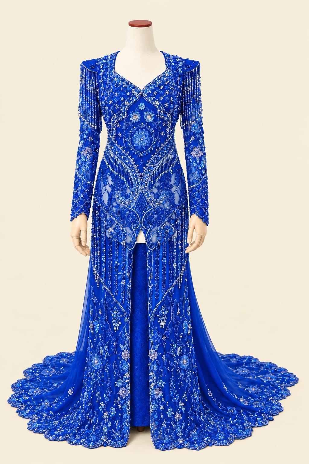 Premium Velvet Kebaya with Long Train, Beading & Luxury Embroidery