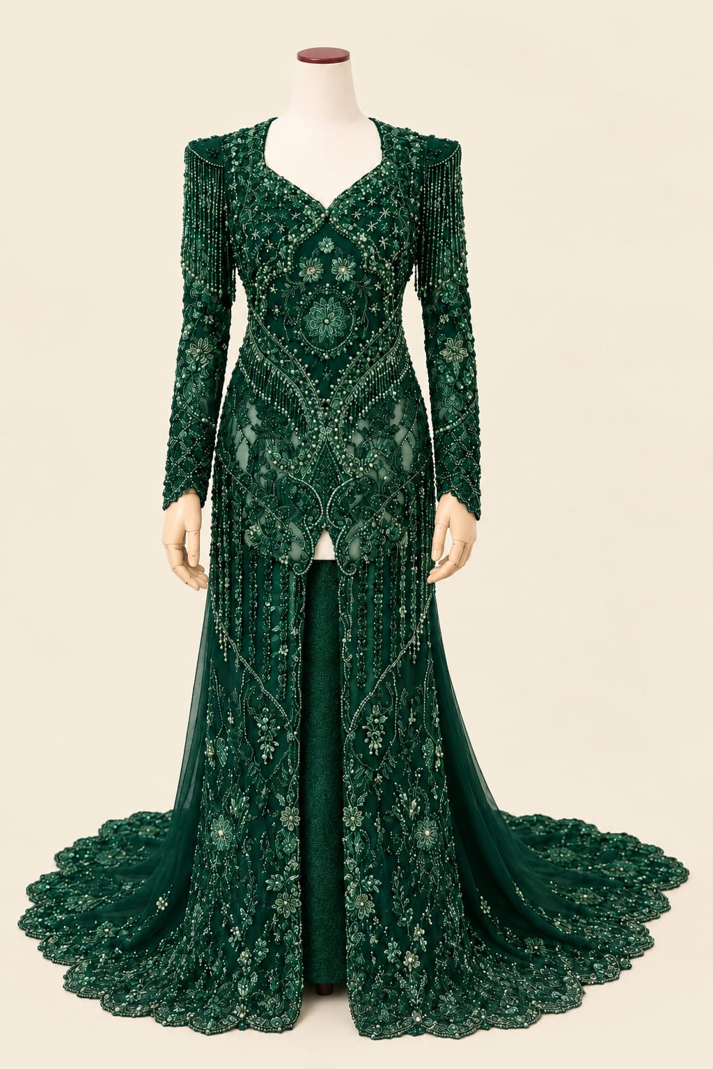 Premium Velvet Kebaya with Long Train, Beading & Luxury Embroidery
