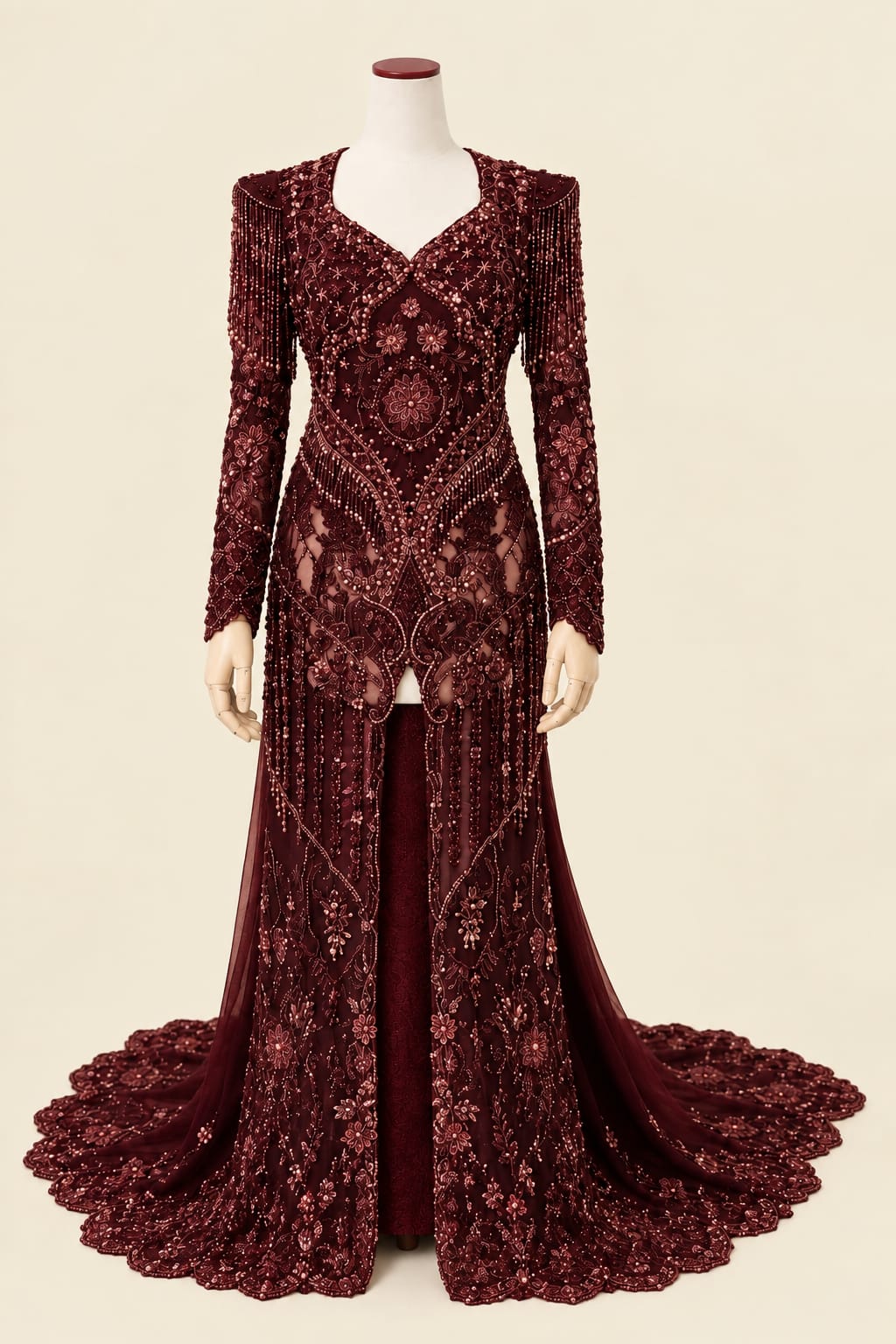 Premium Velvet Kebaya with Long Train, Beading & Luxury Embroidery