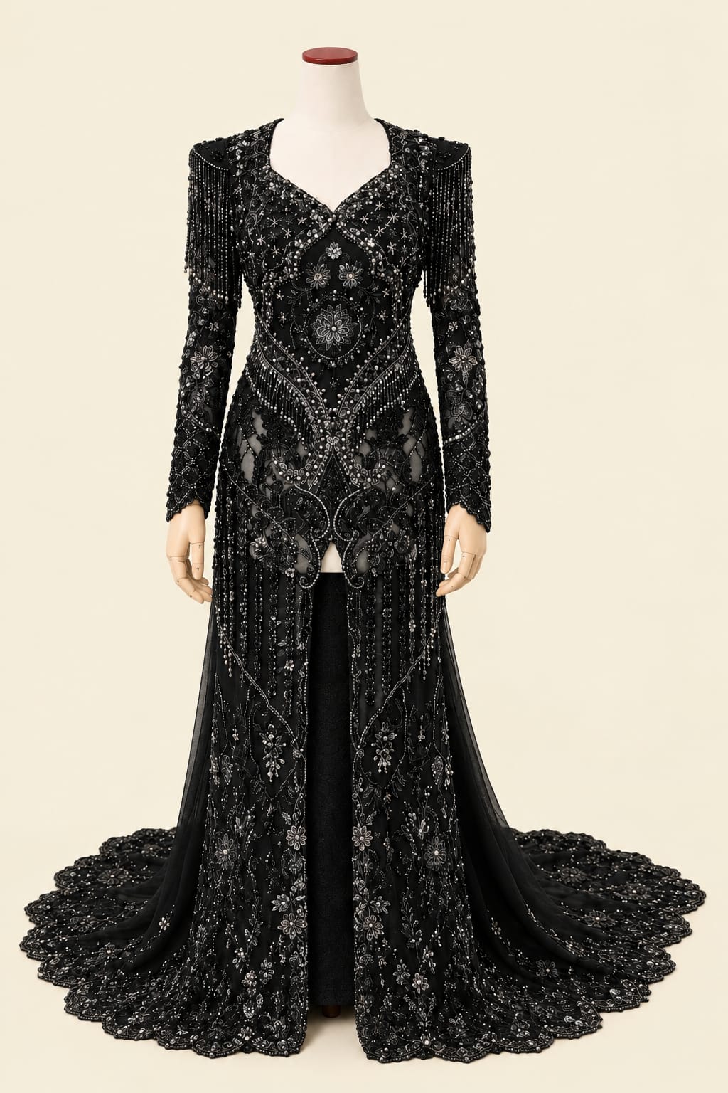 Premium Velvet Kebaya with Long Train, Beading & Luxury Embroidery