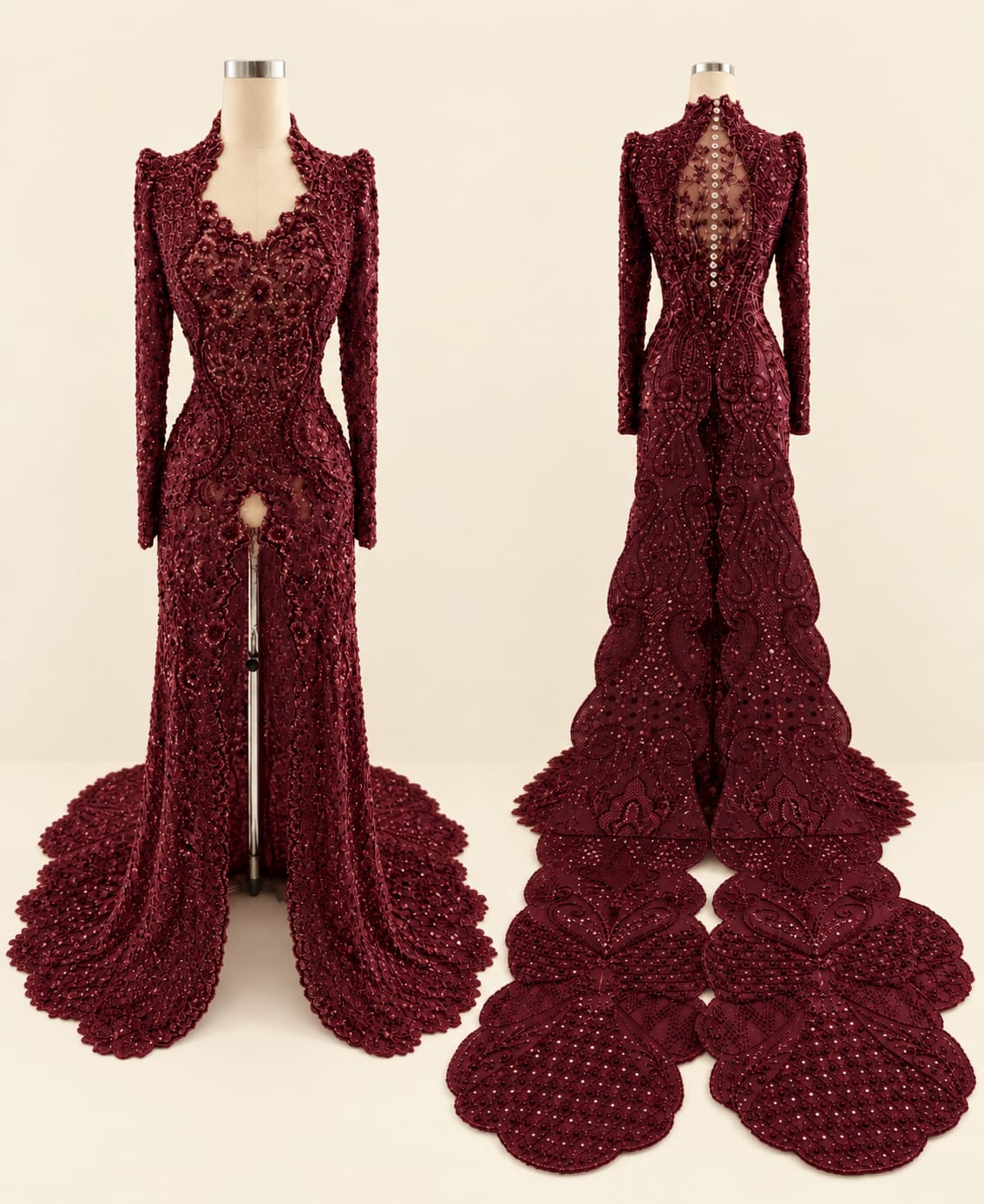 Luxury Women's Kebaya with Long Train, Full Sequins and Elegant Embroidery