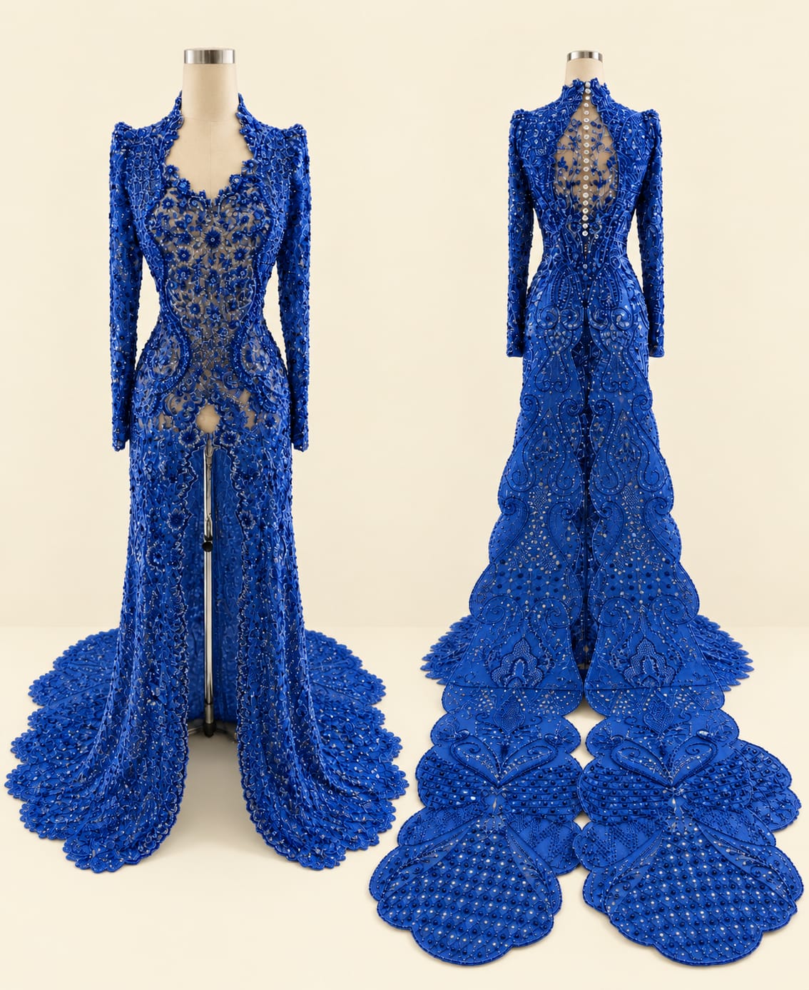 Luxury Women's Kebaya with Long Train, Full Sequins and Elegant Embroidery