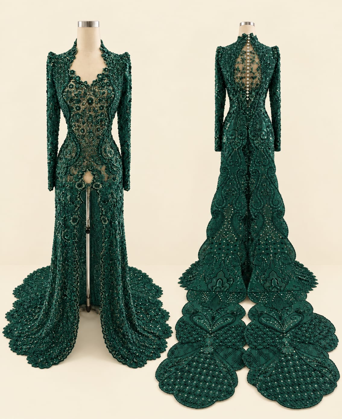 Luxury Women's Kebaya with Long Train, Full Sequins and Elegant Embroidery