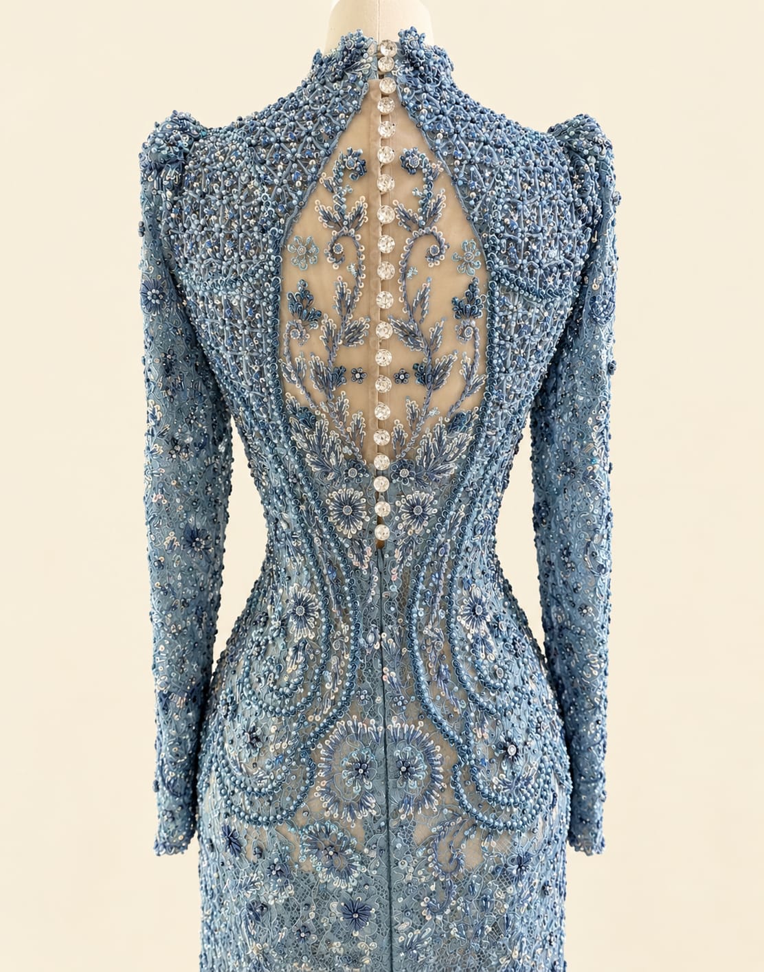 Luxury Women's Kebaya with Long Train, Full Sequins and Elegant Embroidery