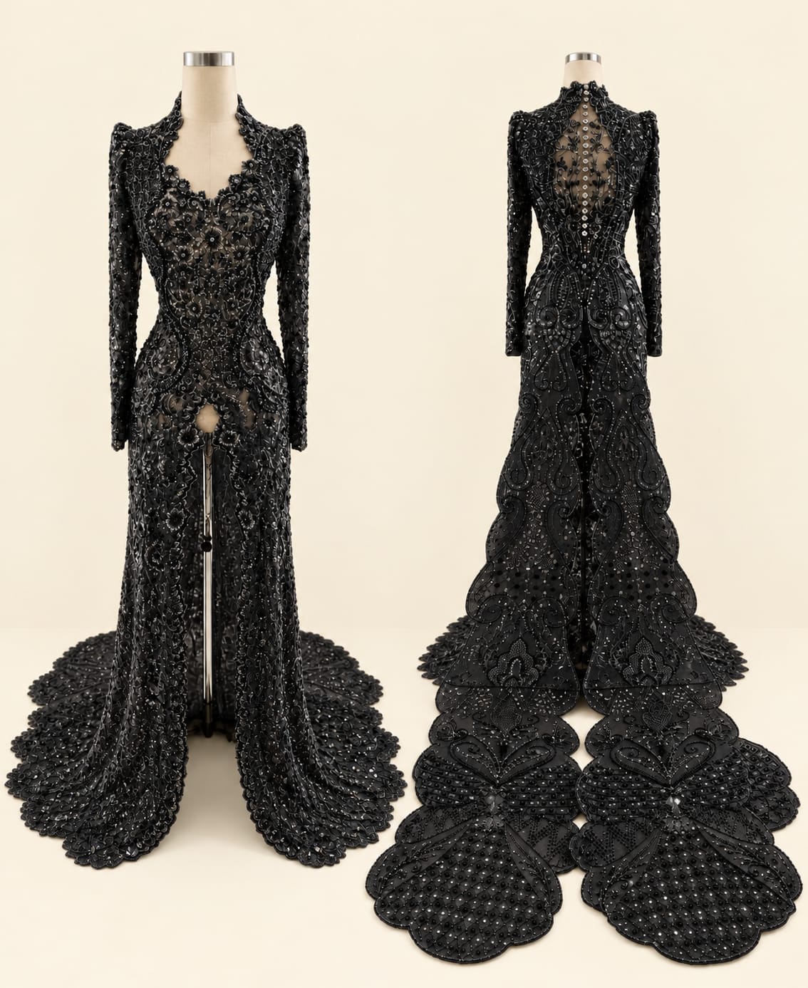 Luxury Women's Kebaya with Long Train, Full Sequins and Elegant Embroidery