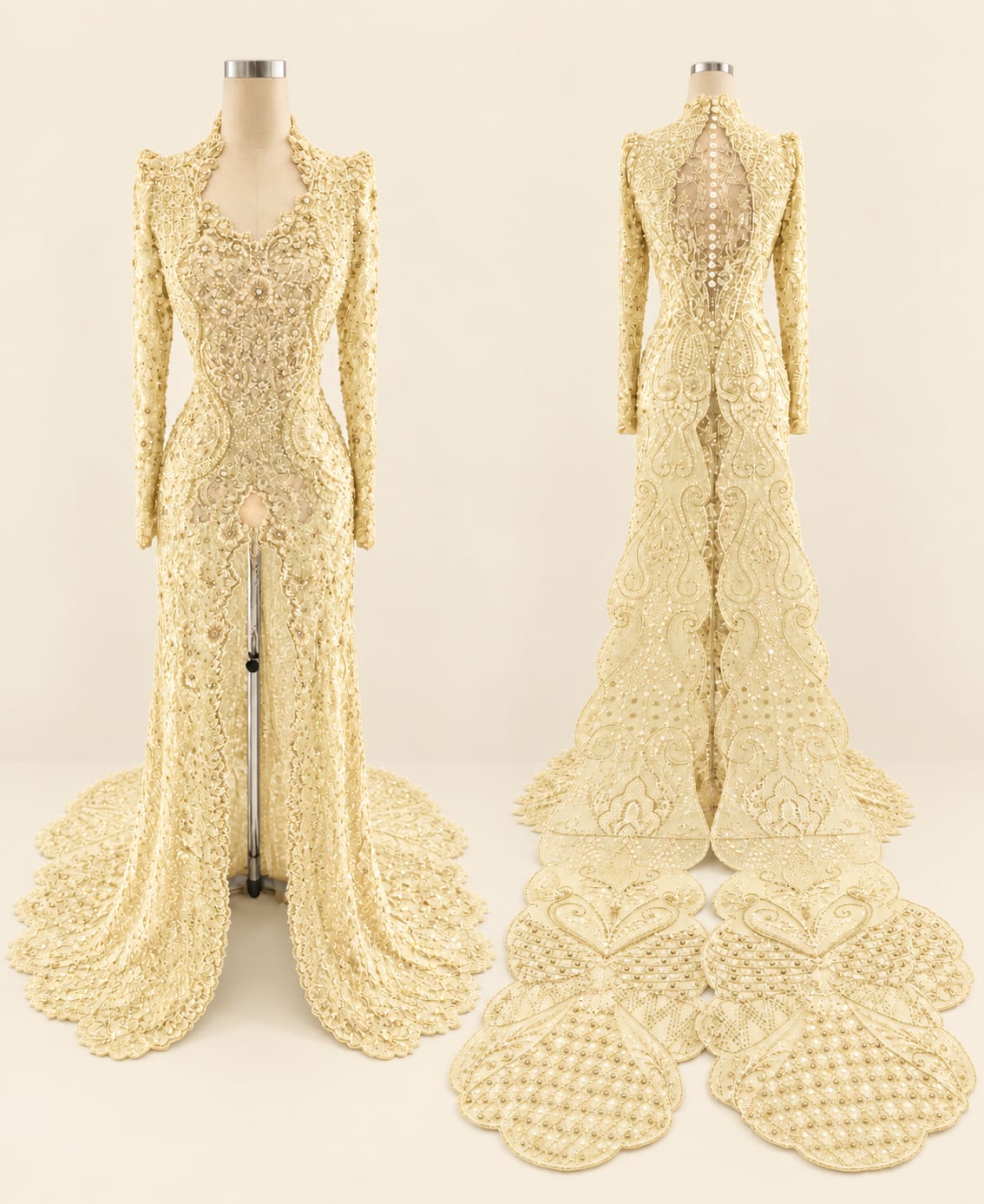 Luxury Women's Kebaya with Long Train, Full Sequins and Elegant Embroidery