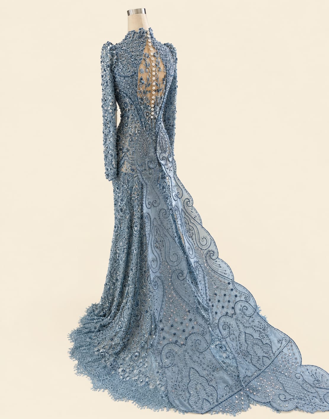 Luxury Women's Kebaya with Long Train, Full Sequins and Elegant Embroidery
