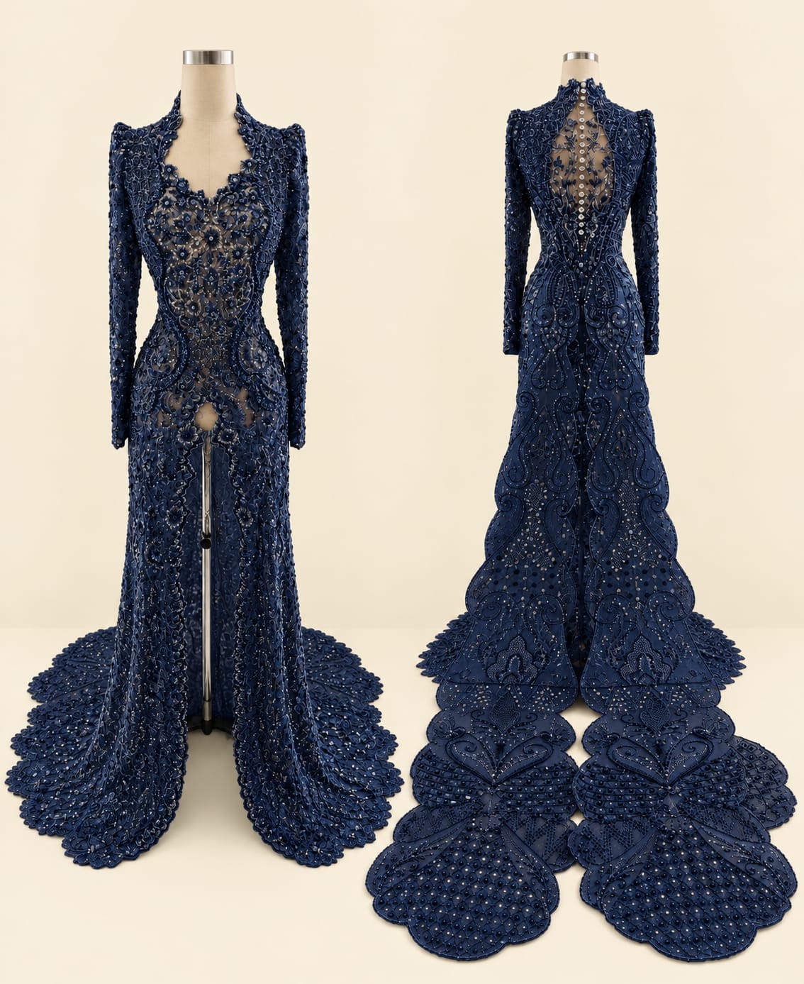 Luxury Women's Kebaya with Long Train, Full Sequins and Elegant Embroidery