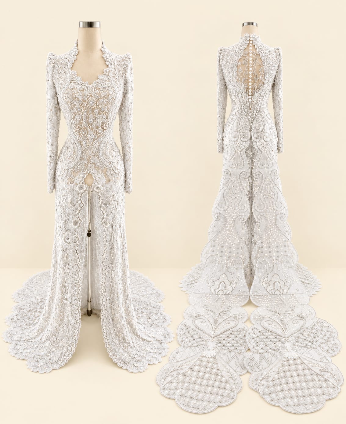 Luxury Women's Kebaya with Long Train, Full Sequins and Elegant Embroidery