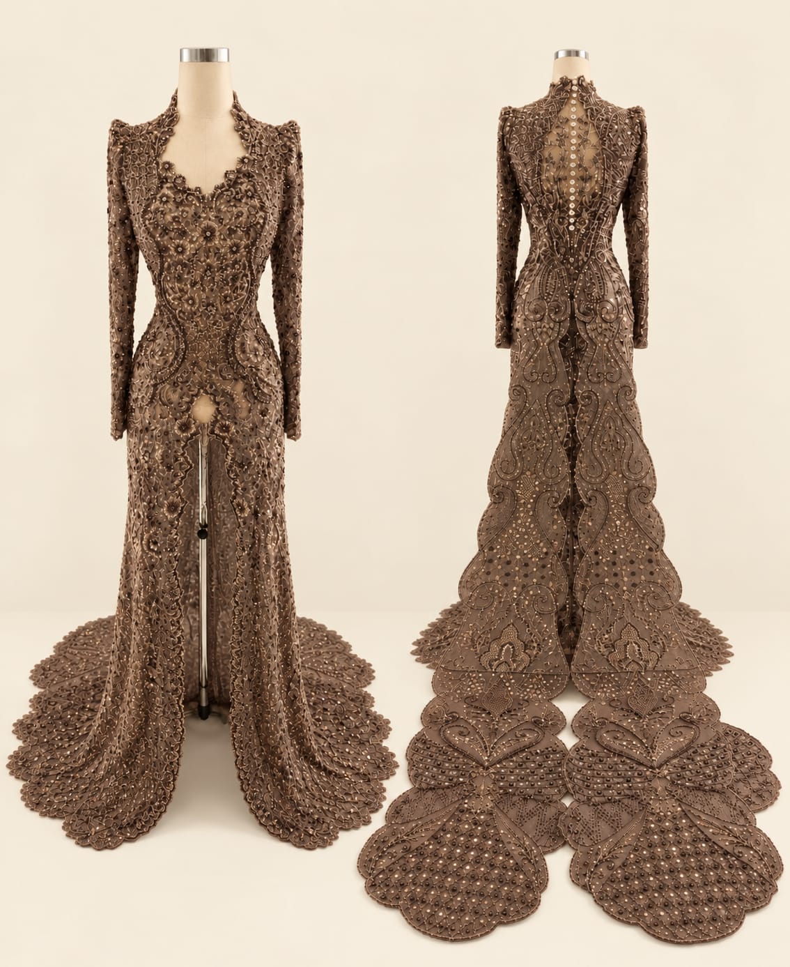 Luxury Women's Kebaya with Long Train, Full Sequins and Elegant Embroidery