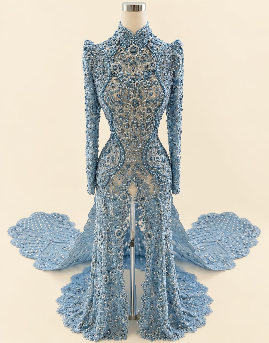 Luxury Women's Kebaya with Long Train, Full Sequins and Elegant Embroidery