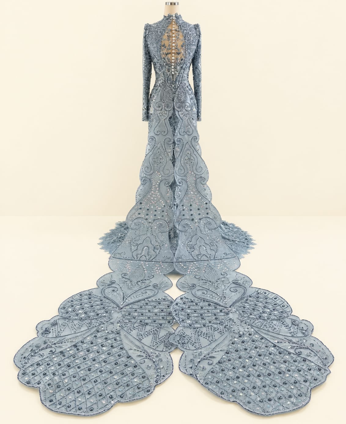 Luxury Women's Kebaya with Long Train, Full Sequins and Elegant Embroidery