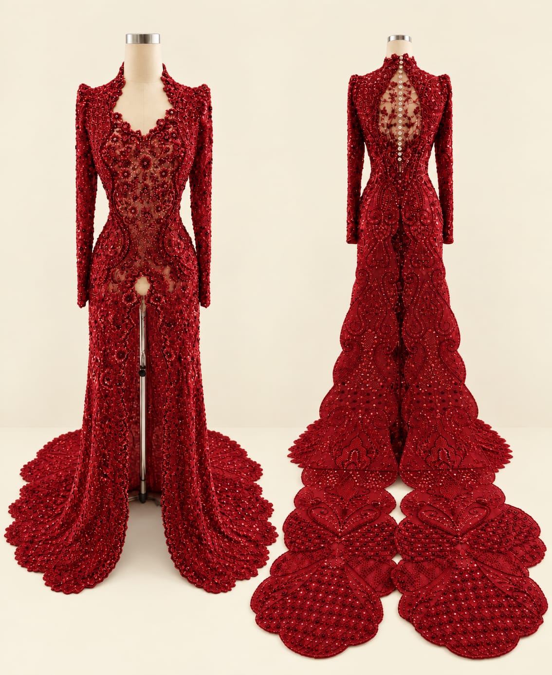 Luxury Women's Kebaya with Long Train, Full Sequins and Elegant Embroidery