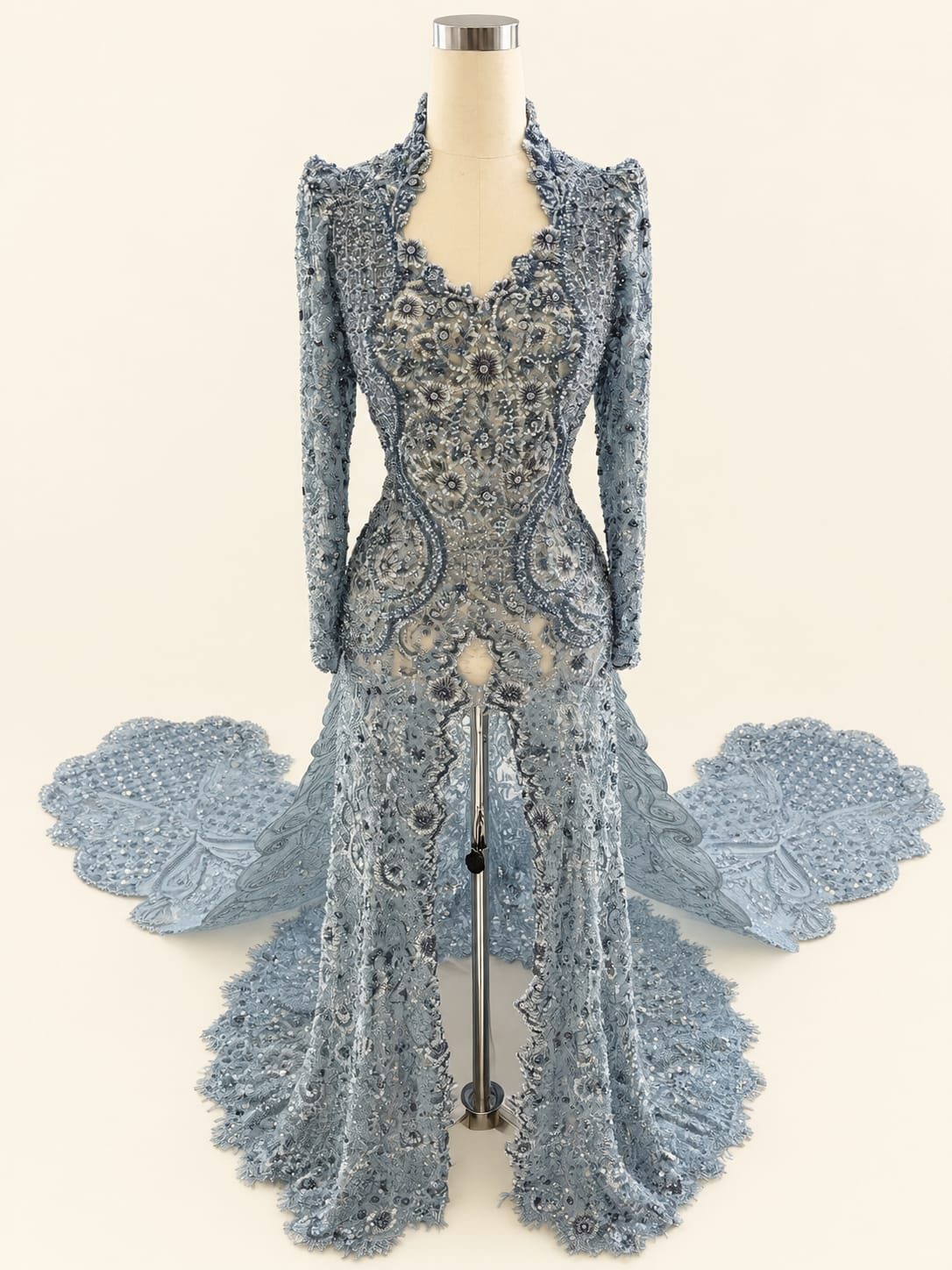 Luxury Women's Kebaya with Long Train, Full Sequins and Elegant Embroidery